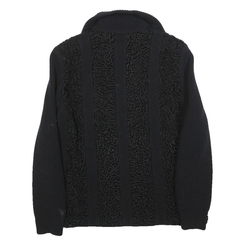 Womens Black Textured Button Jacket M Knit Fine Wool Casual Warm Layer