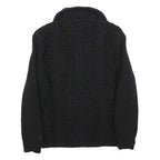 Womens Black Textured Button Jacket M Knit Fine Wool Casual Warm Layer