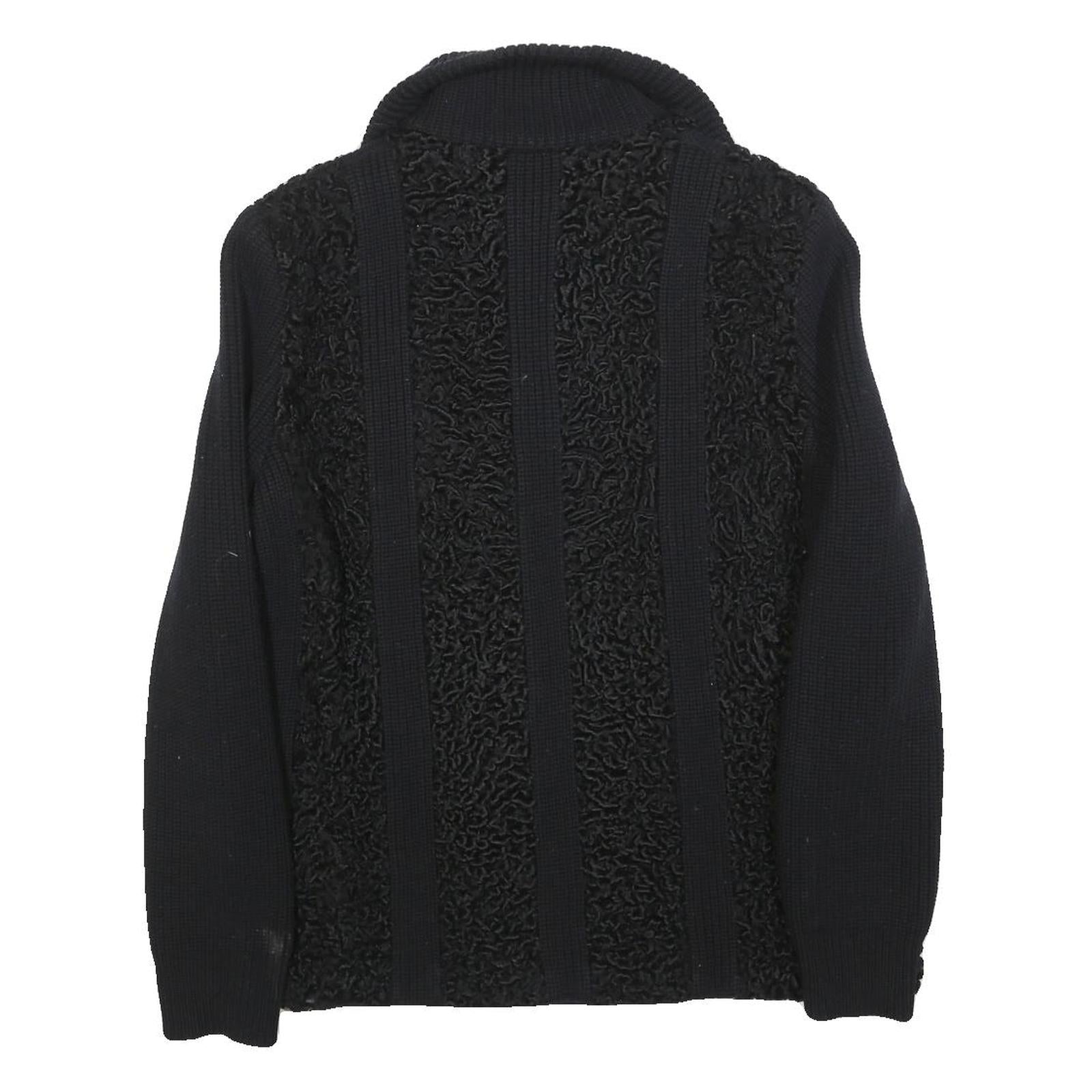 Womens Black Textured Button Jacket M Knit Fine Wool Casual Warm Layer