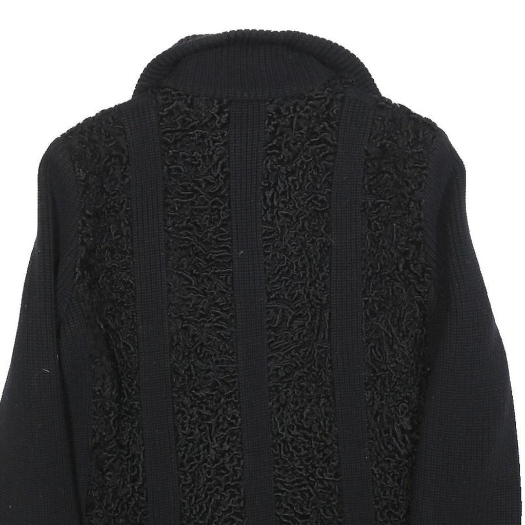 Womens Black Textured Button Jacket M Knit Fine Wool Casual Warm Layer