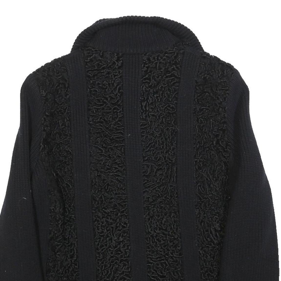 Womens Black Textured Button Jacket M Knit Fine Wool Casual Warm Layer