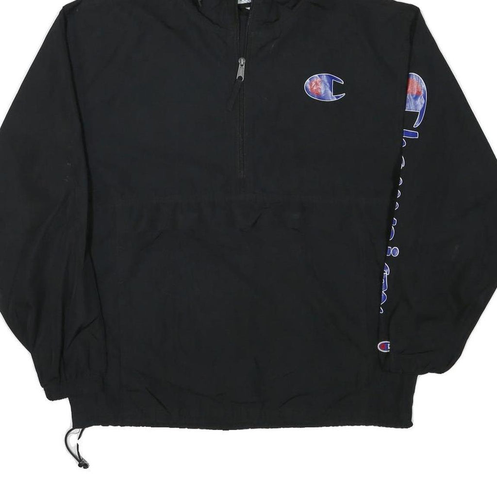 CHAMPION Mens Black Hooded Jacket M Polyester Blend Zip Logo Print Casual