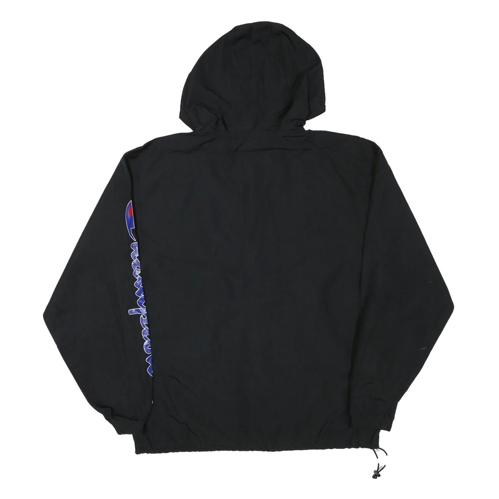 CHAMPION Mens Black Hooded Jacket M Polyester Blend Zip Logo Print Casual