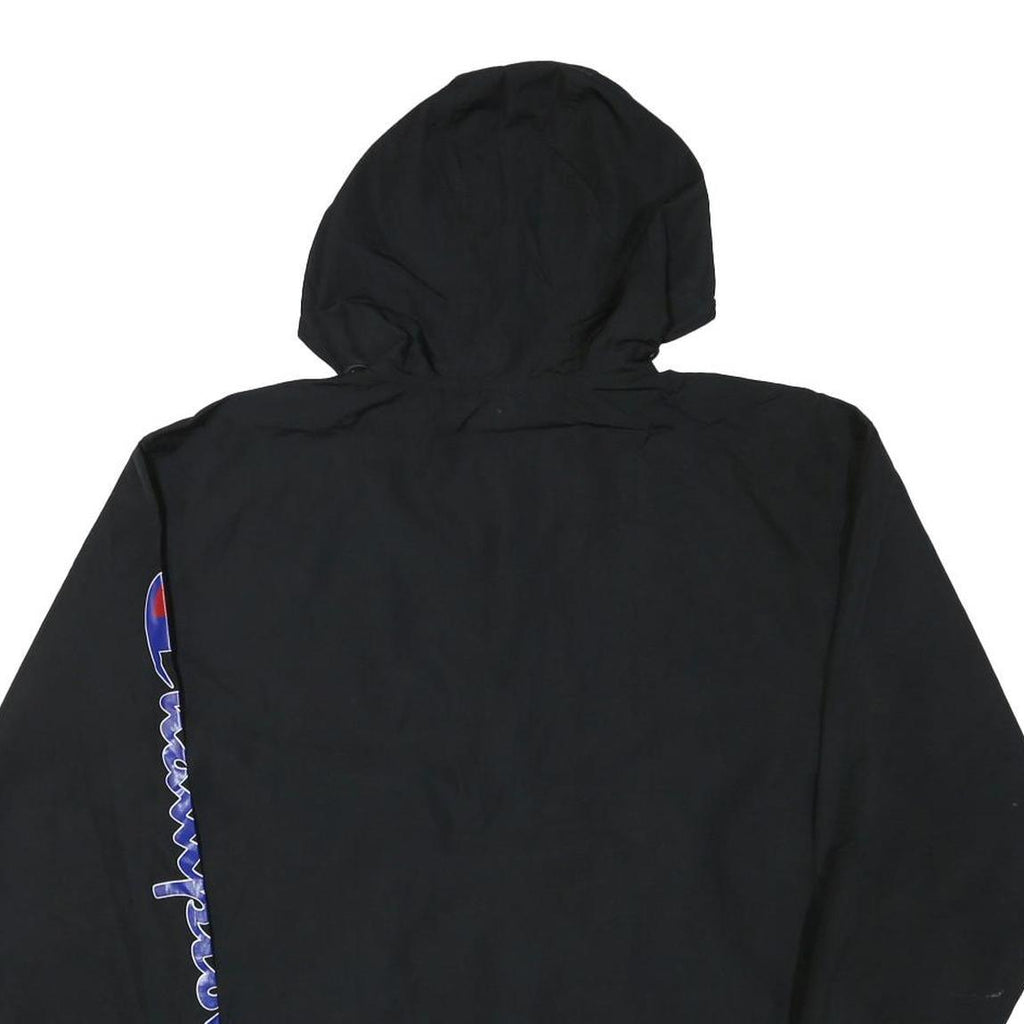 CHAMPION Mens Black Hooded Jacket M Polyester Blend Zip Logo Print Casual