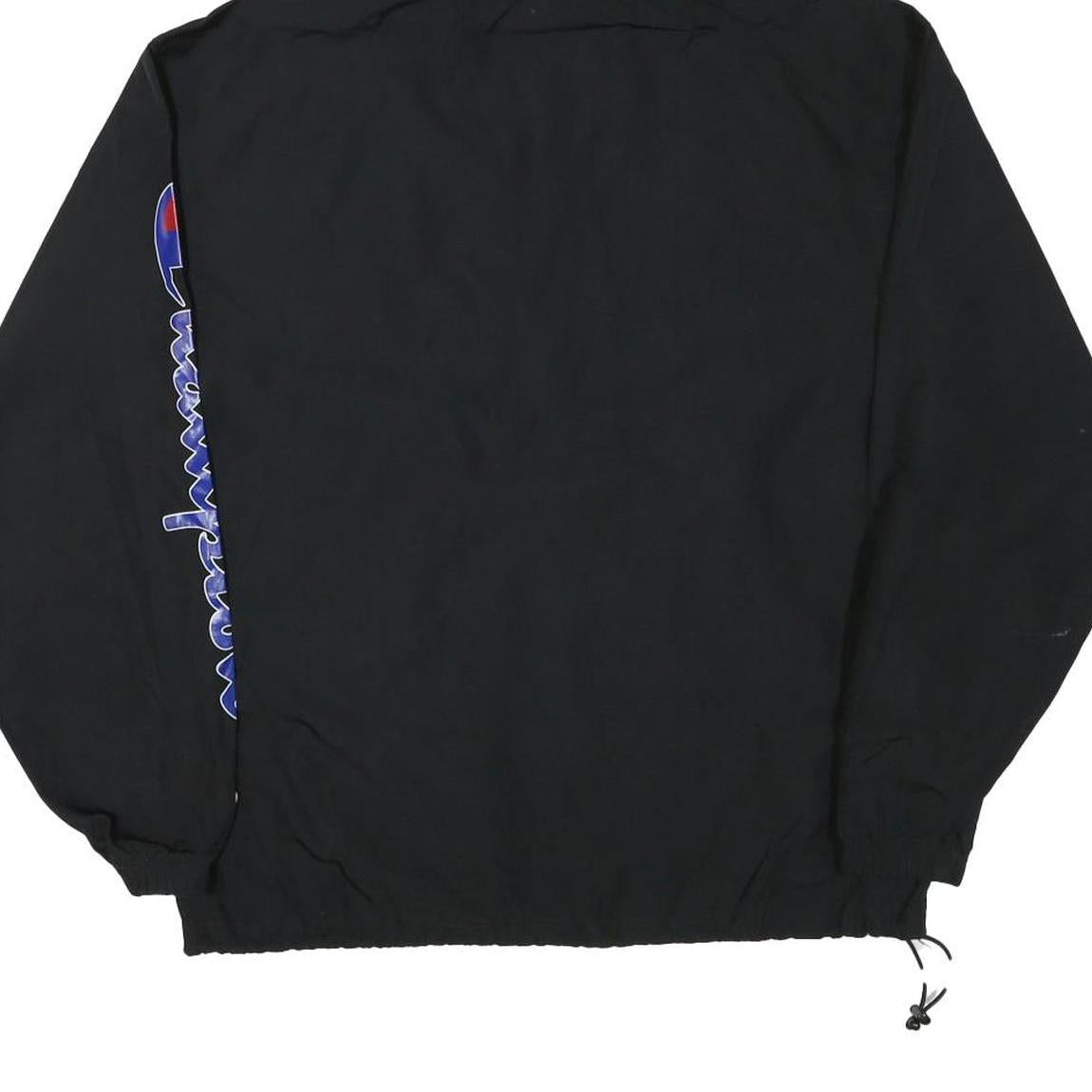 CHAMPION Mens Black Hooded Jacket M Polyester Blend Zip Logo Print Casual