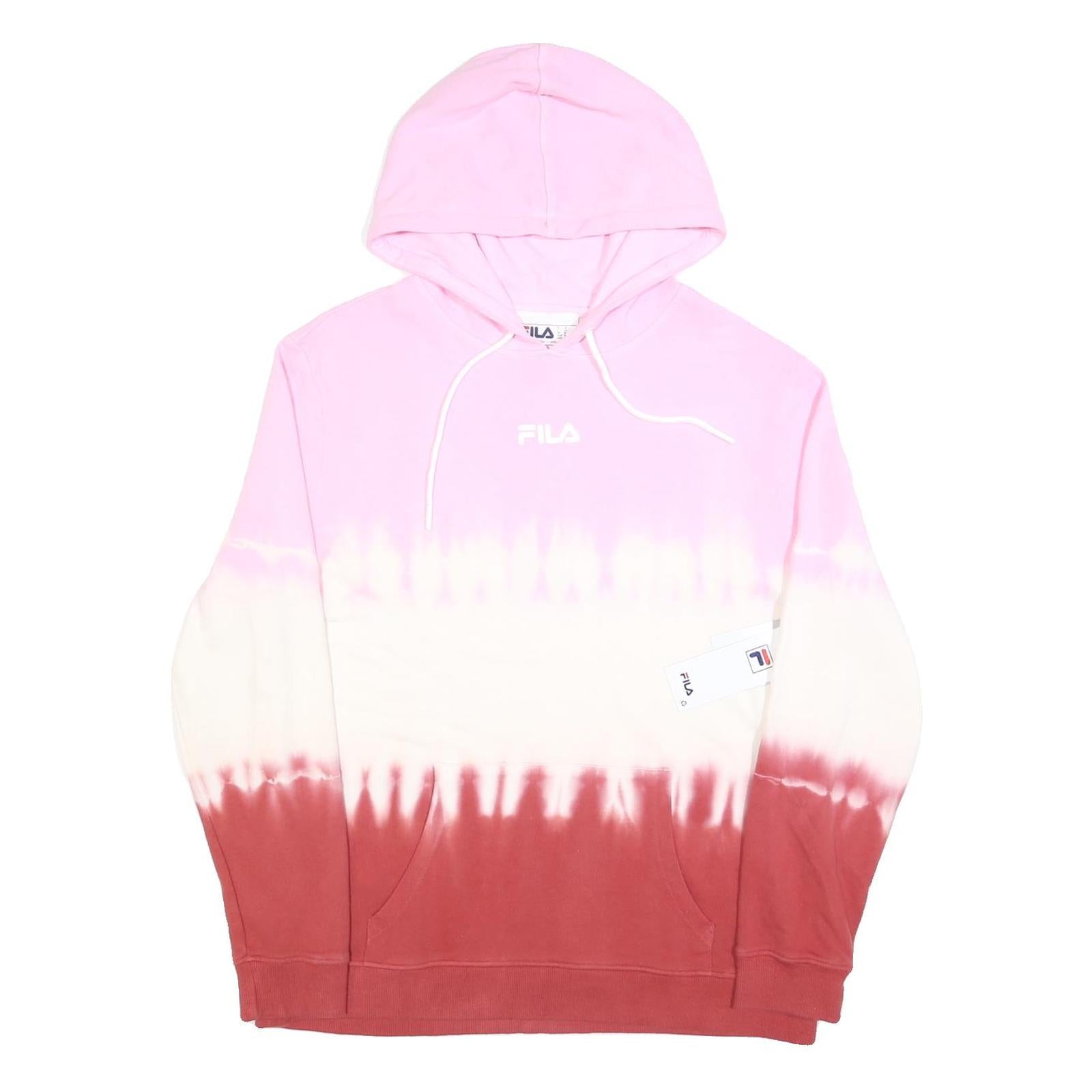 FILA Mens Pink & Burgundy Tie Dye Pullover Hoodie M Cotton Blend Casual