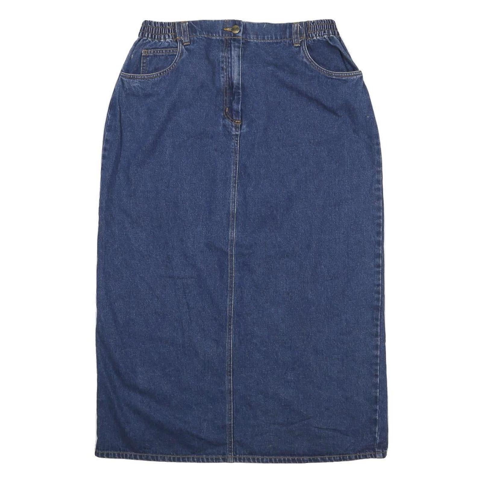 LL BEAN Womens Blue Denim Straight Knee Length Woven Cotton Skirt M Casual