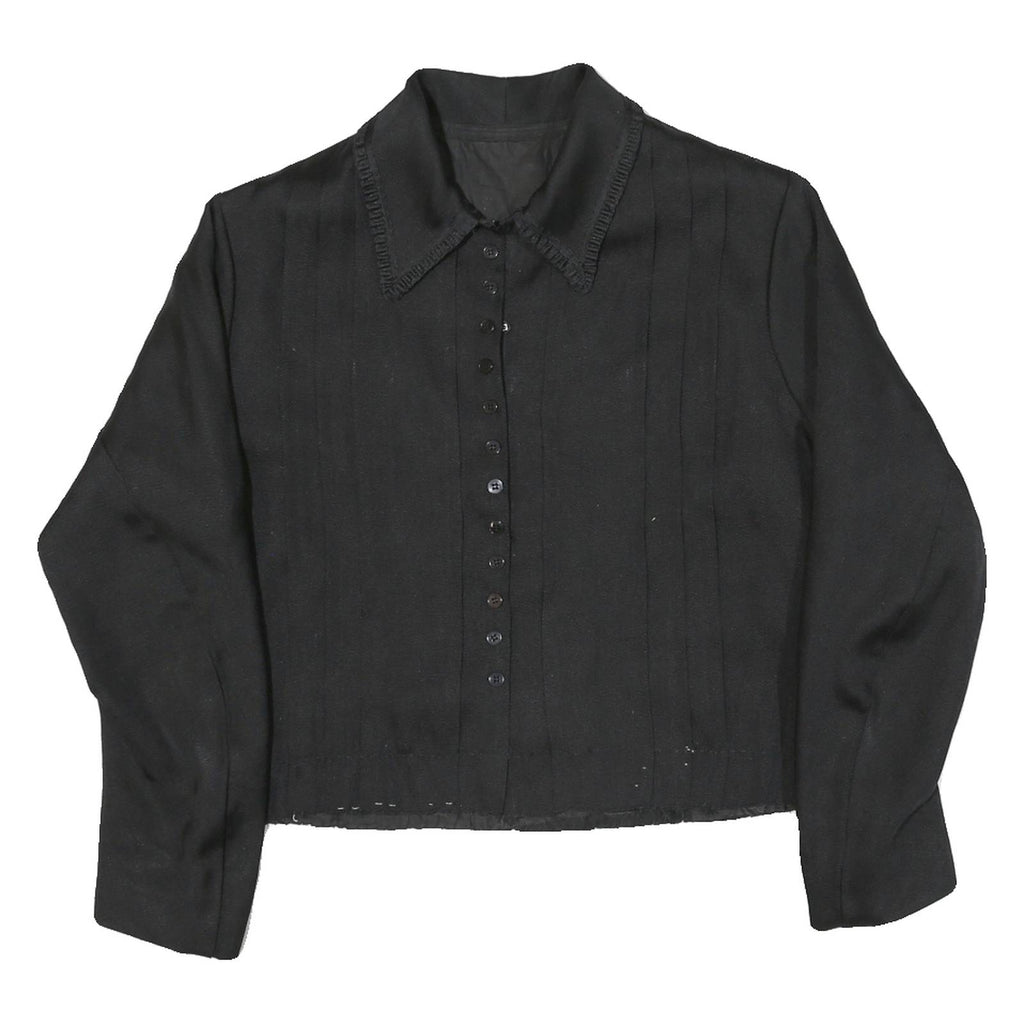 Womens Black Blazer Button Up Classic Fit M Polyester Blend Woven Plain Cropped