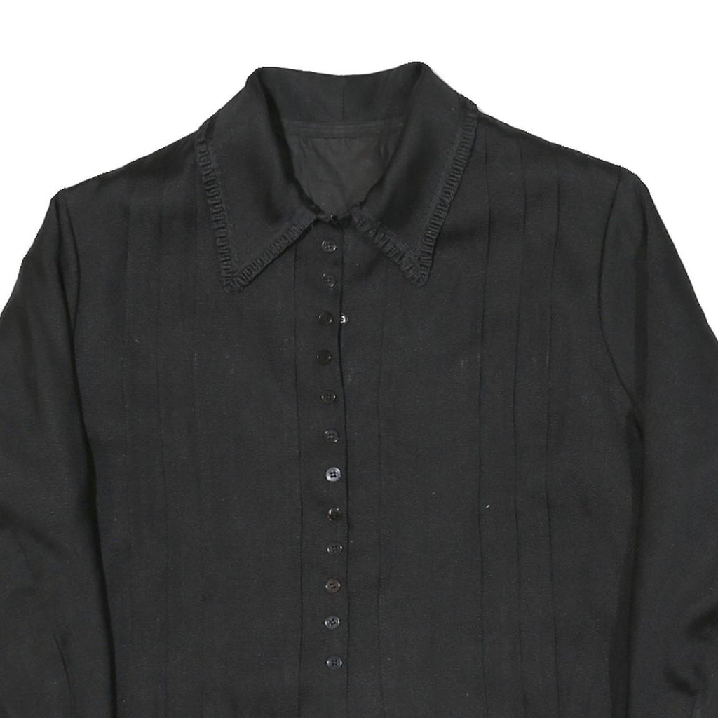 Womens Black Blazer Button Up Classic Fit M Polyester Blend Woven Plain Cropped