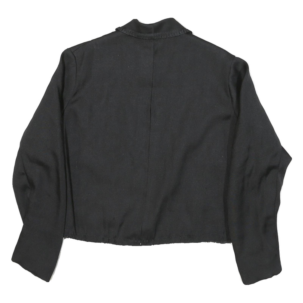 Womens Black Blazer Button Up Classic Fit M Polyester Blend Woven Plain Cropped