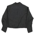 Womens Black Blazer Button Up Classic Fit M Polyester Blend Woven Plain Cropped
