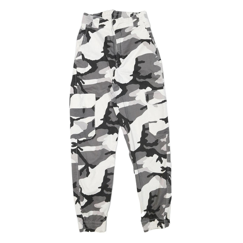 Womens Camo Print Cotton Blend Relaxed Cargo Trousers W22 L26 Elastic Cuffs