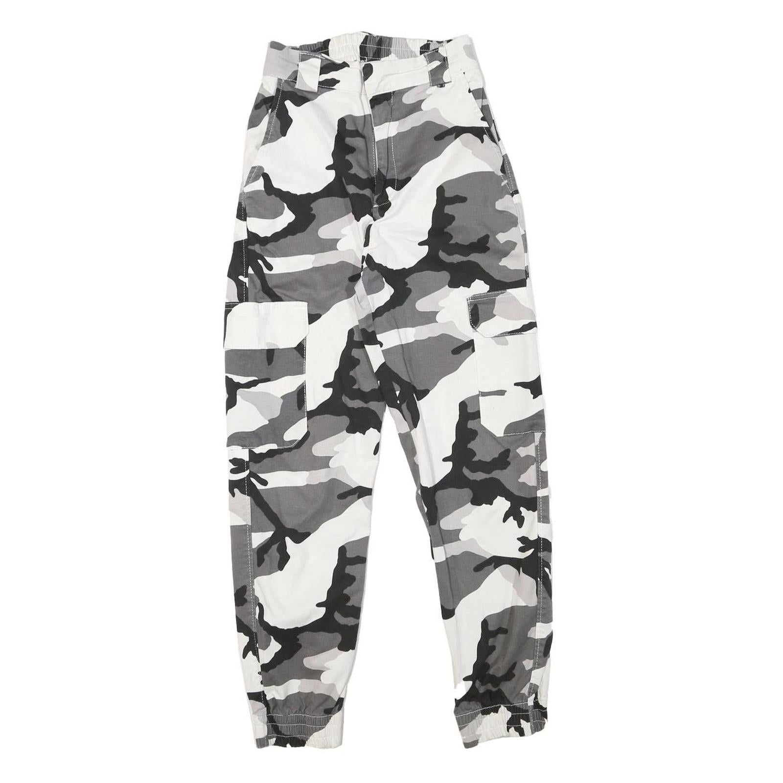 Womens Camo Print Cotton Blend Relaxed Cargo Trousers W22 L26 Elastic Cuffs