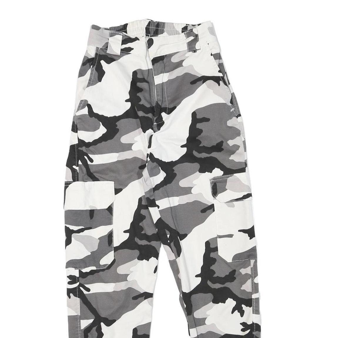 Womens Camo Print Cotton Blend Relaxed Cargo Trousers W22 L26 Elastic Cuffs