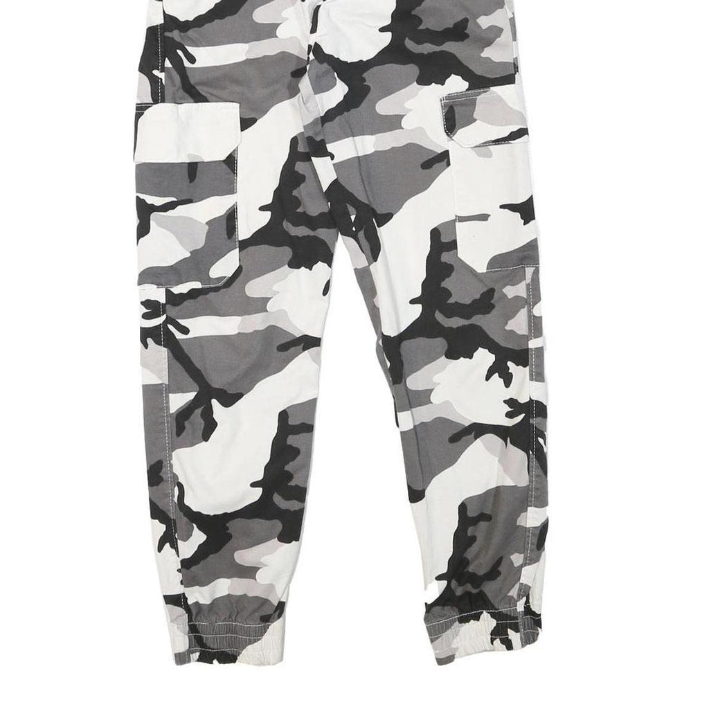 Womens Camo Print Cotton Blend Relaxed Cargo Trousers W22 L26 Elastic Cuffs