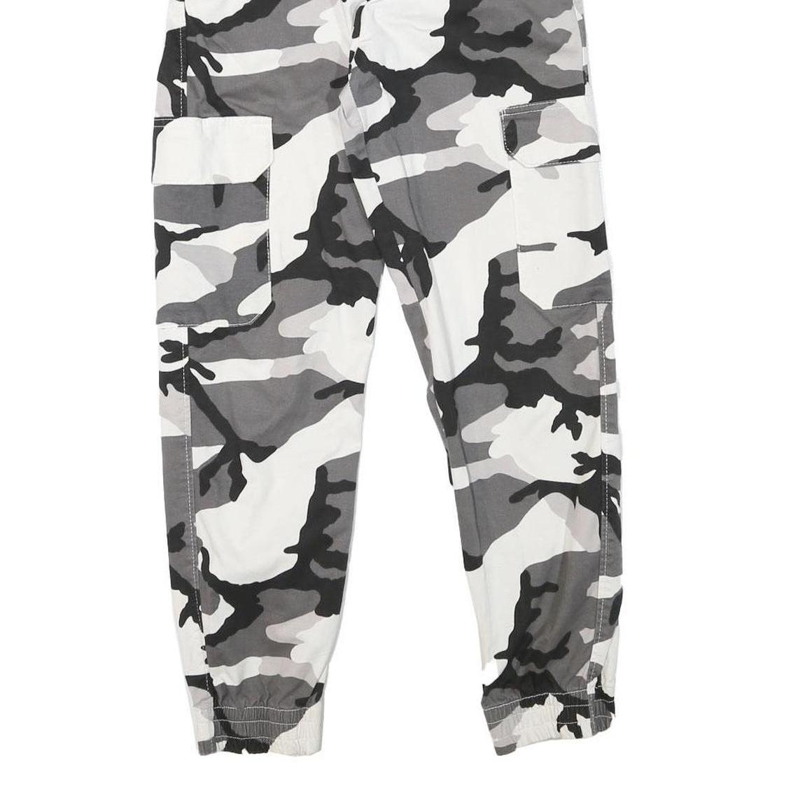 Womens Camo Print Cotton Blend Relaxed Cargo Trousers W22 L26 Elastic Cuffs