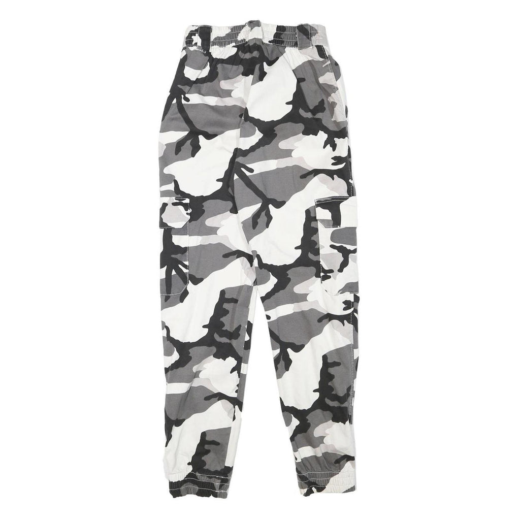 Womens Camo Print Cotton Blend Relaxed Cargo Trousers W22 L26 Elastic Cuffs