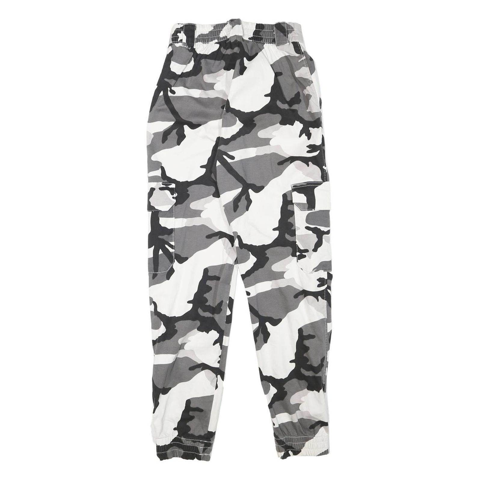 Womens Camo Print Cotton Blend Relaxed Cargo Trousers W22 L26 Elastic Cuffs