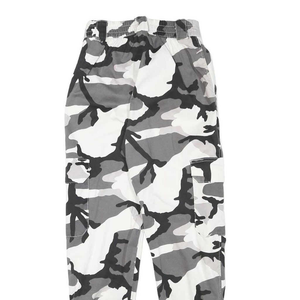 Womens Camo Print Cotton Blend Relaxed Cargo Trousers W22 L26 Elastic Cuffs