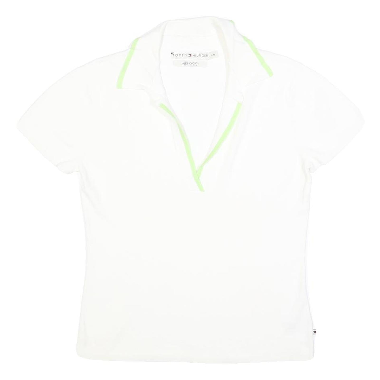 TOMMY HILFIGER Womens White Polo Shirt L Cotton Blend Short Sleeve Casual