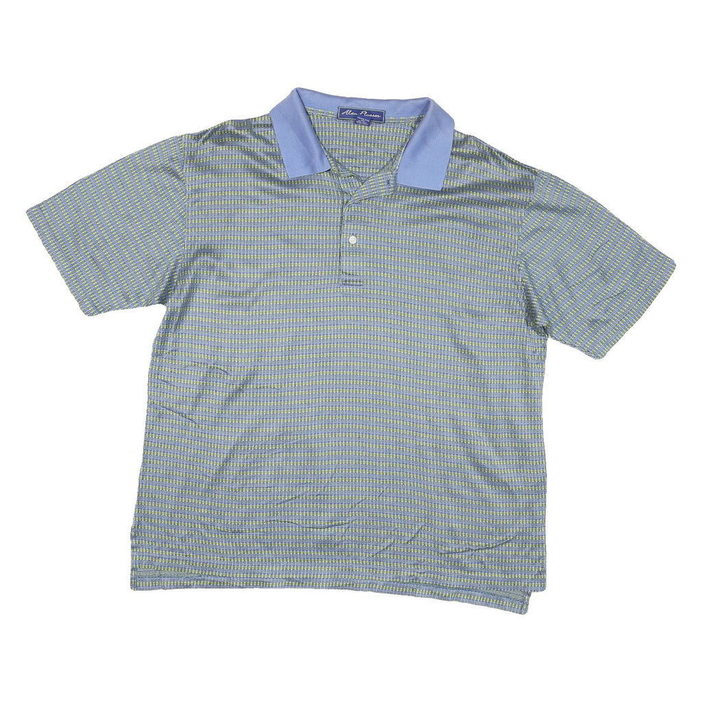 ALAN FLUSSER Mens Blue & Green Short Sleeve Checked Polo Shirt L Cotton Blend
