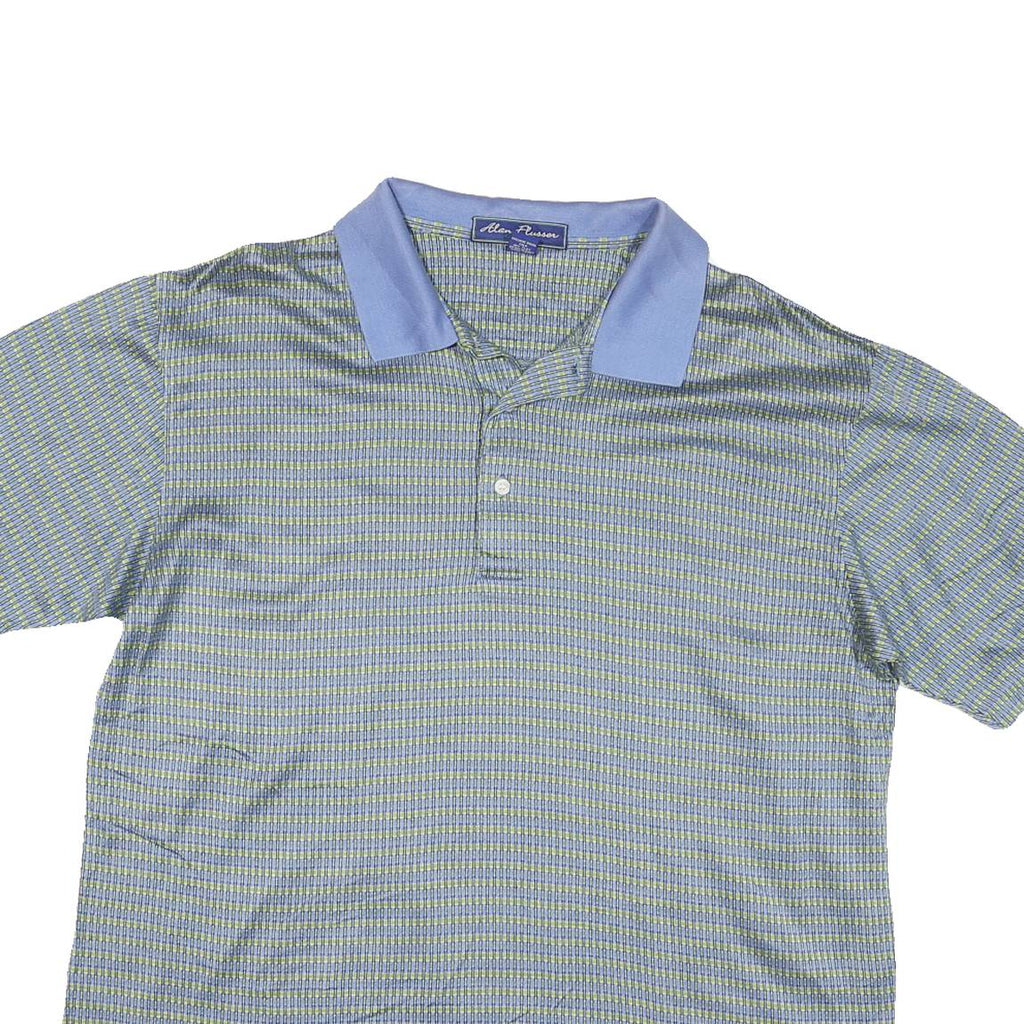 ALAN FLUSSER Mens Blue & Green Short Sleeve Checked Polo Shirt L Cotton Blend