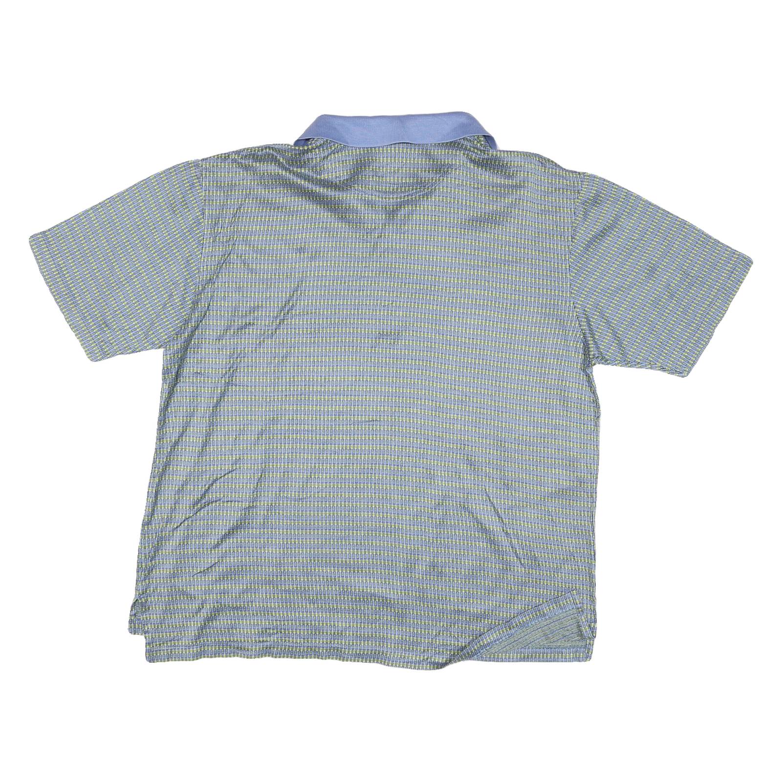 ALAN FLUSSER Mens Blue & Green Short Sleeve Checked Polo Shirt L Cotton Blend