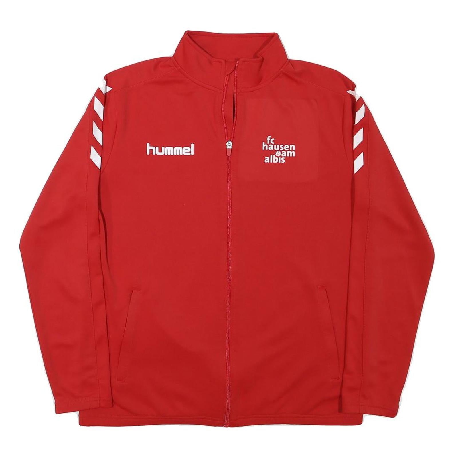 HUMMEL Mens Red Zip Jacket L Polyester Blend Plain Sportswear Training Track Top