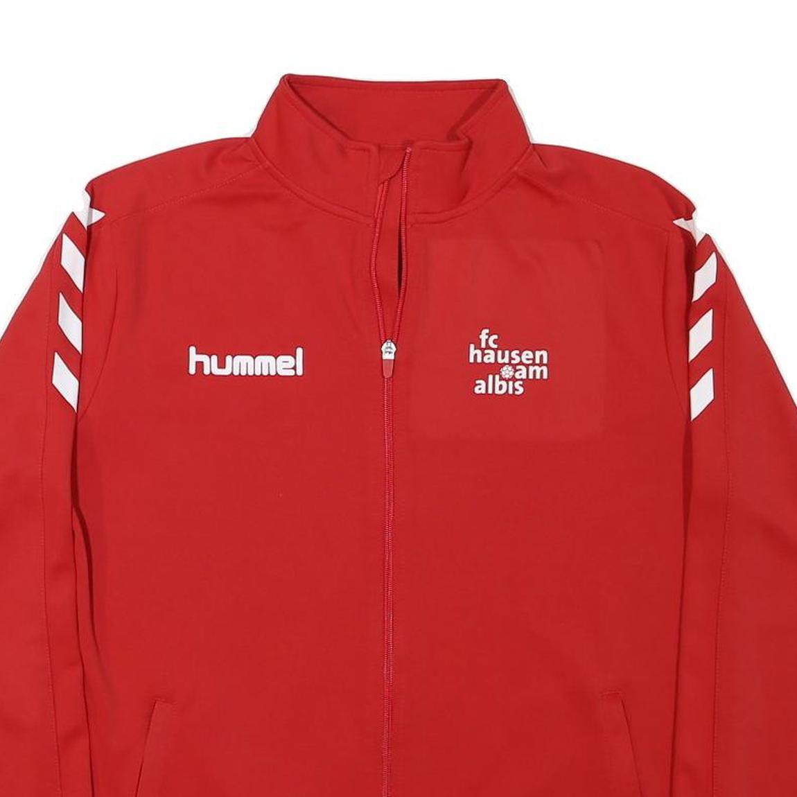 HUMMEL Mens Red Zip Jacket L Polyester Blend Plain Sportswear Training Track Top