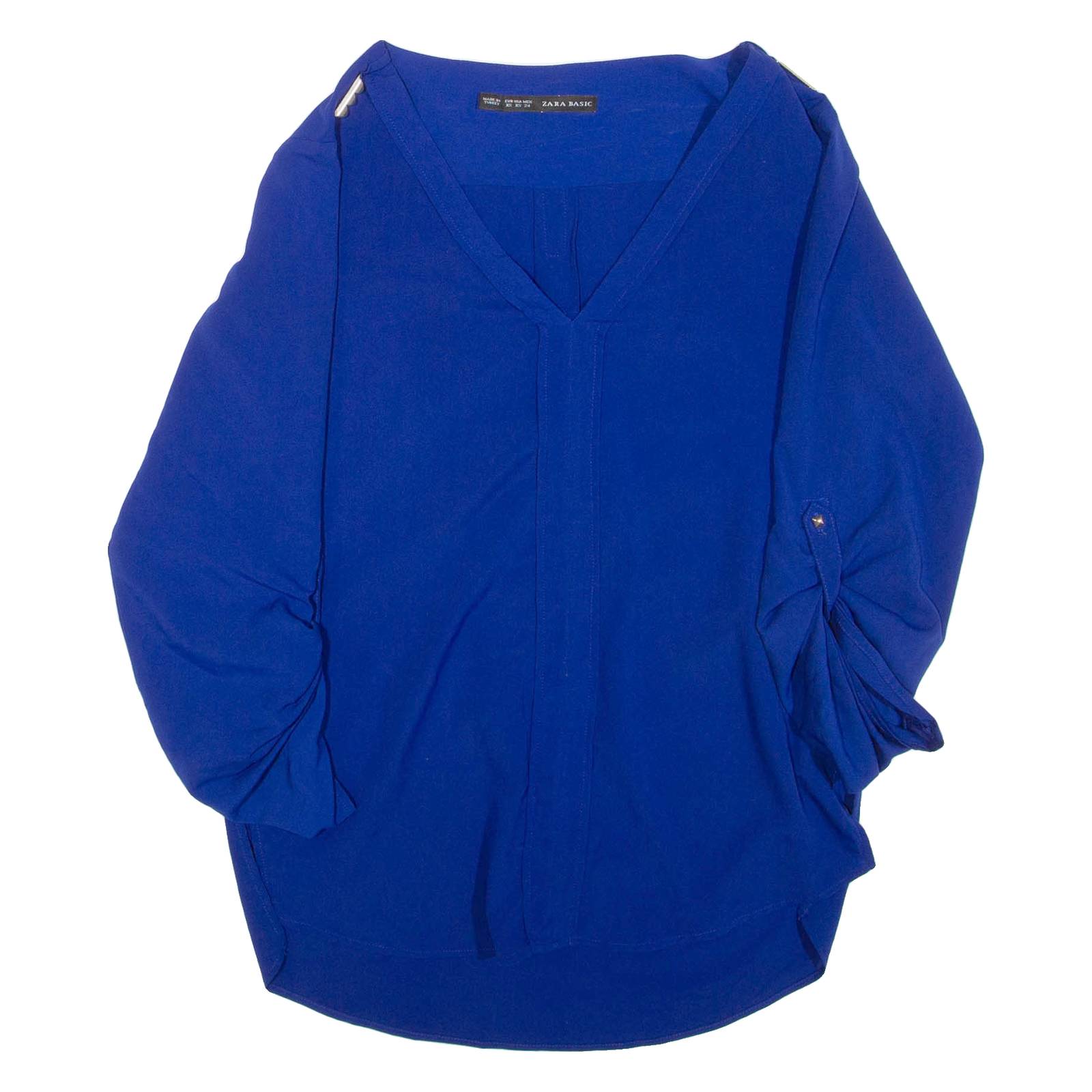 ZARA Womens Blouse Blue V-Neck Long Sleeve S