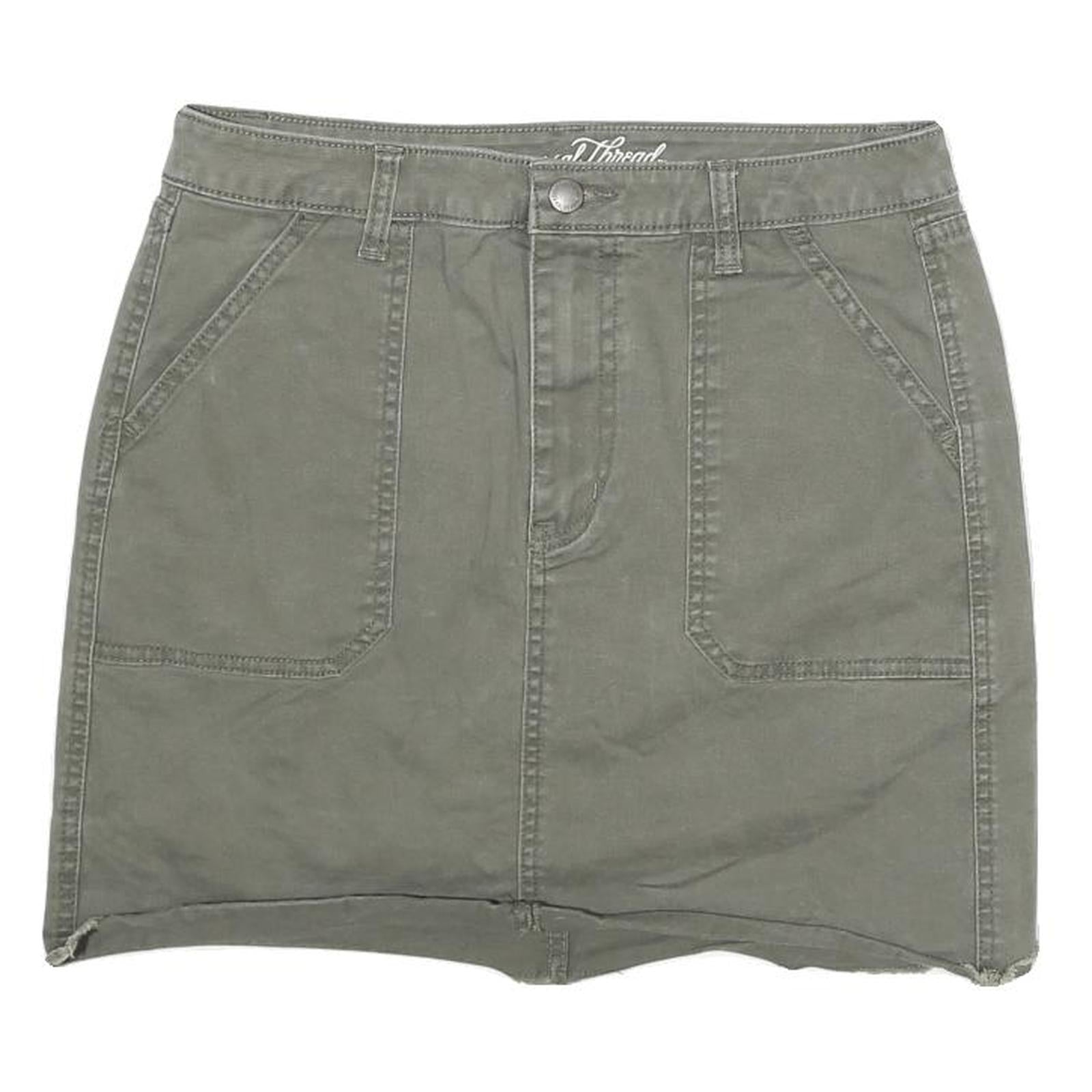 UNIVERSAL THREAD Womens Green Cotton Blend Mini Skirt M Casual Pockets Zip