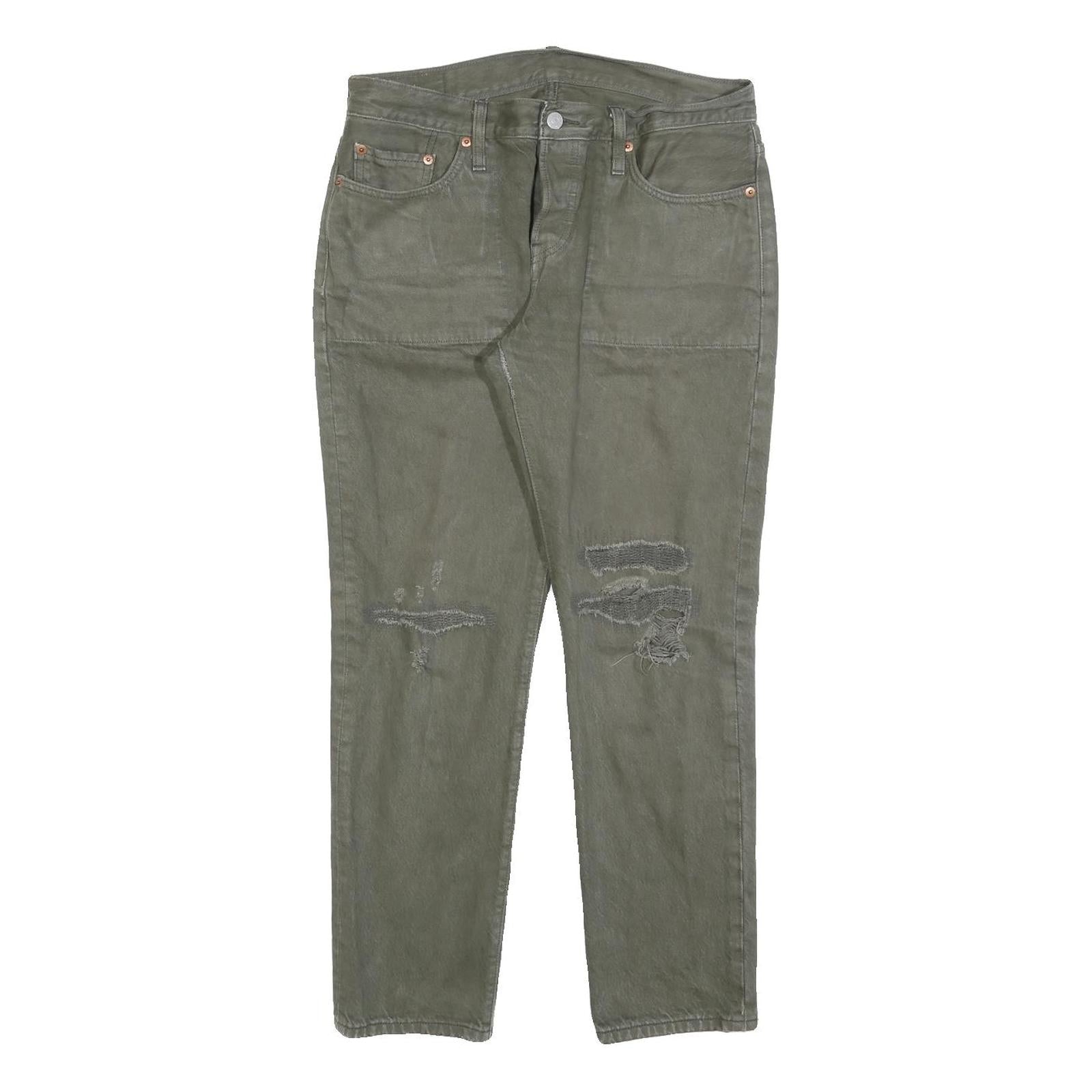 LEVI'S 501CT Womens Jeans Green Classic Straight Denim Rinse W32 L28 Distressed