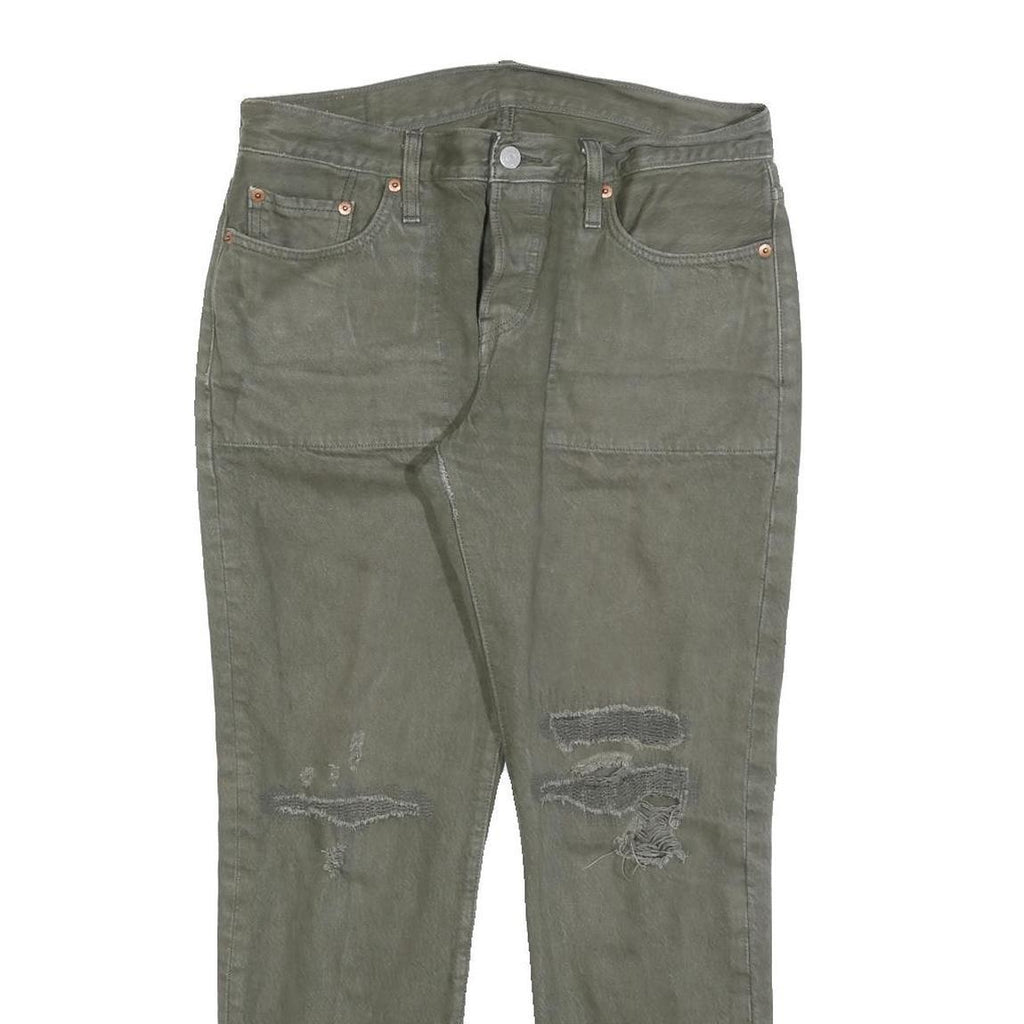 LEVI'S 501CT Womens Jeans Green Classic Straight Denim Rinse W32 L28 Distressed