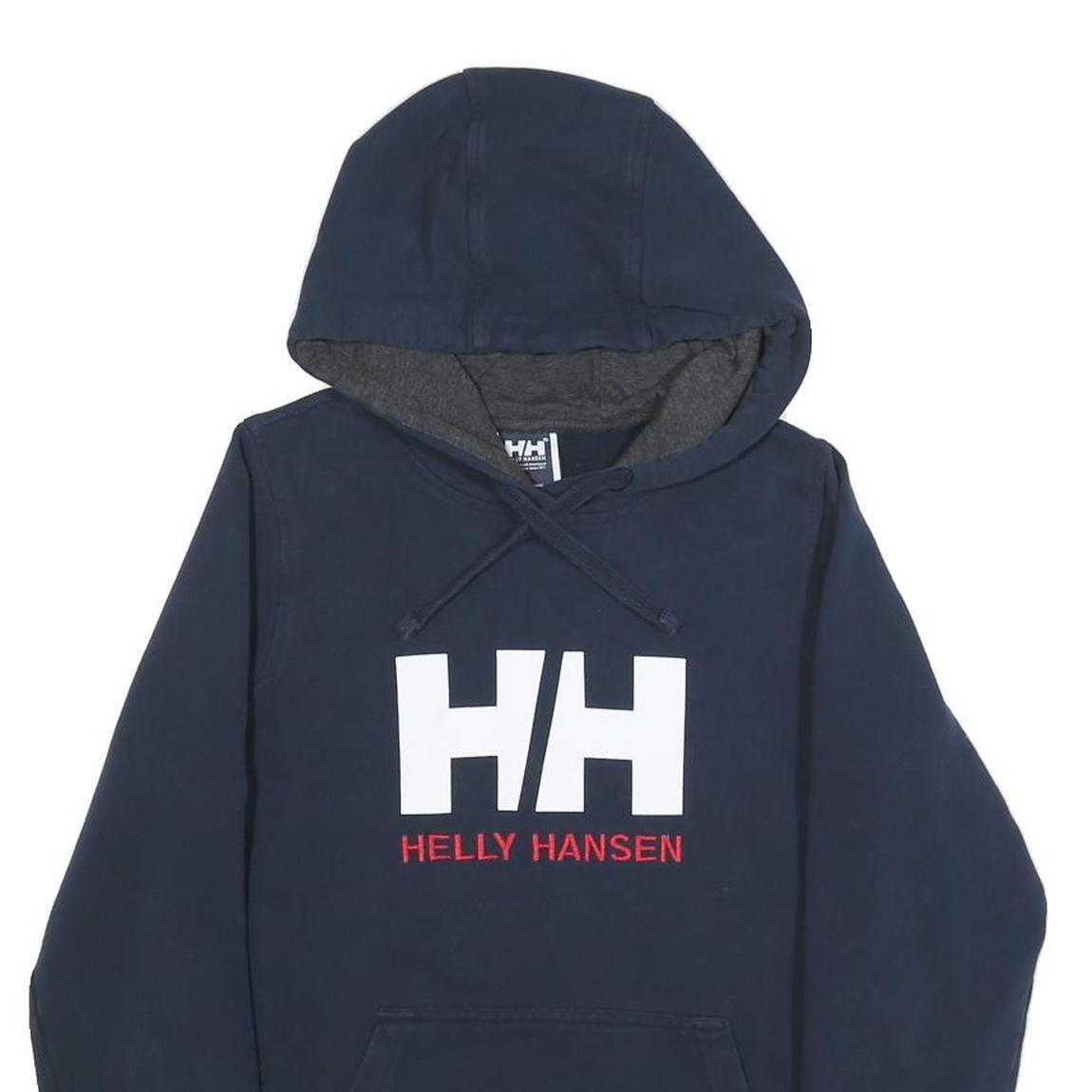 HELLY HANSEN Mens Navy Blue Hoodie XS Cotton Blend Pullover Hooded Sweatshirt