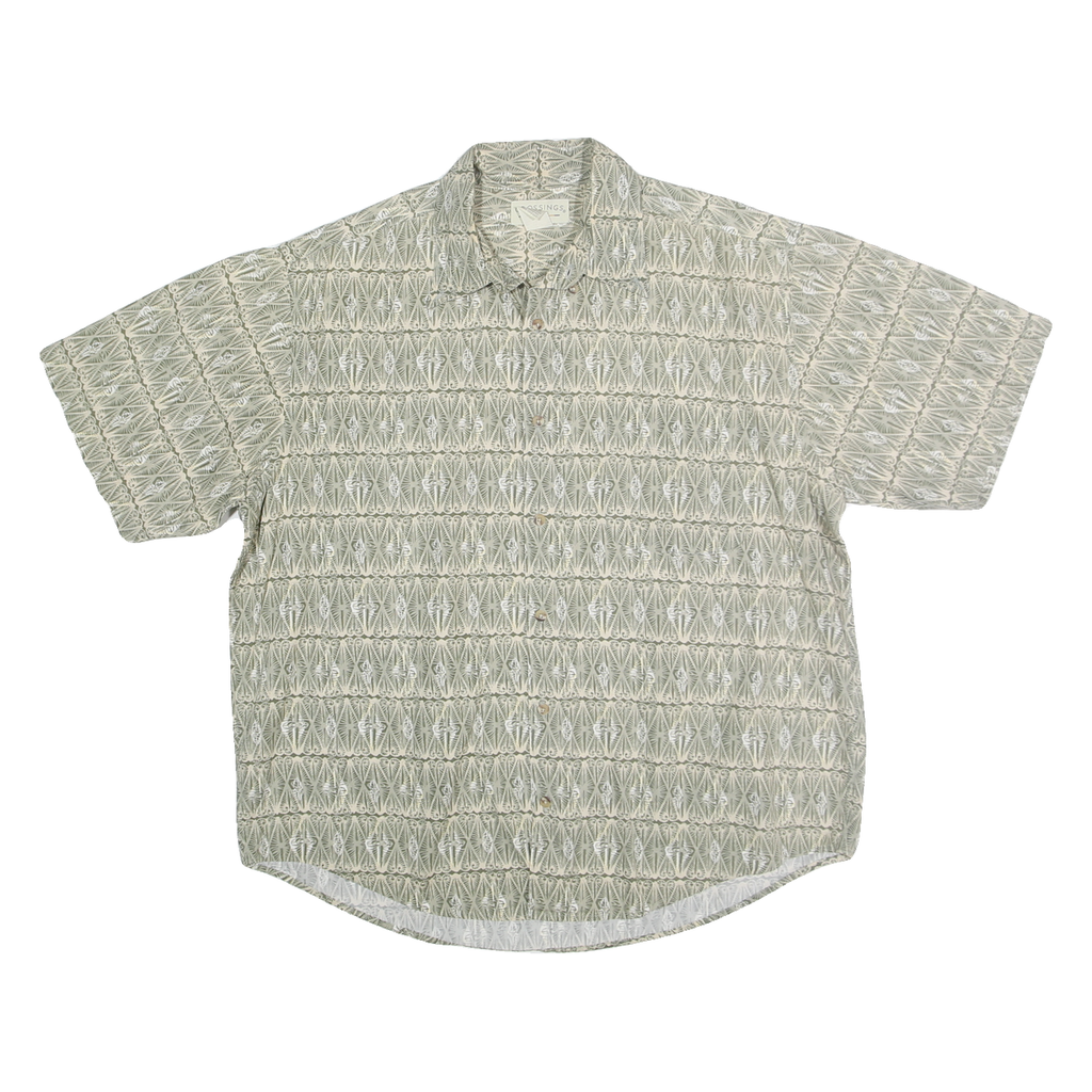 CROSSINGS Mens Green & Cream Pattern Cotton Shirt L Short Sleeve Button Collar