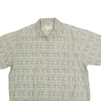 CROSSINGS Mens Green & Cream Pattern Cotton Shirt L Short Sleeve Button Collar