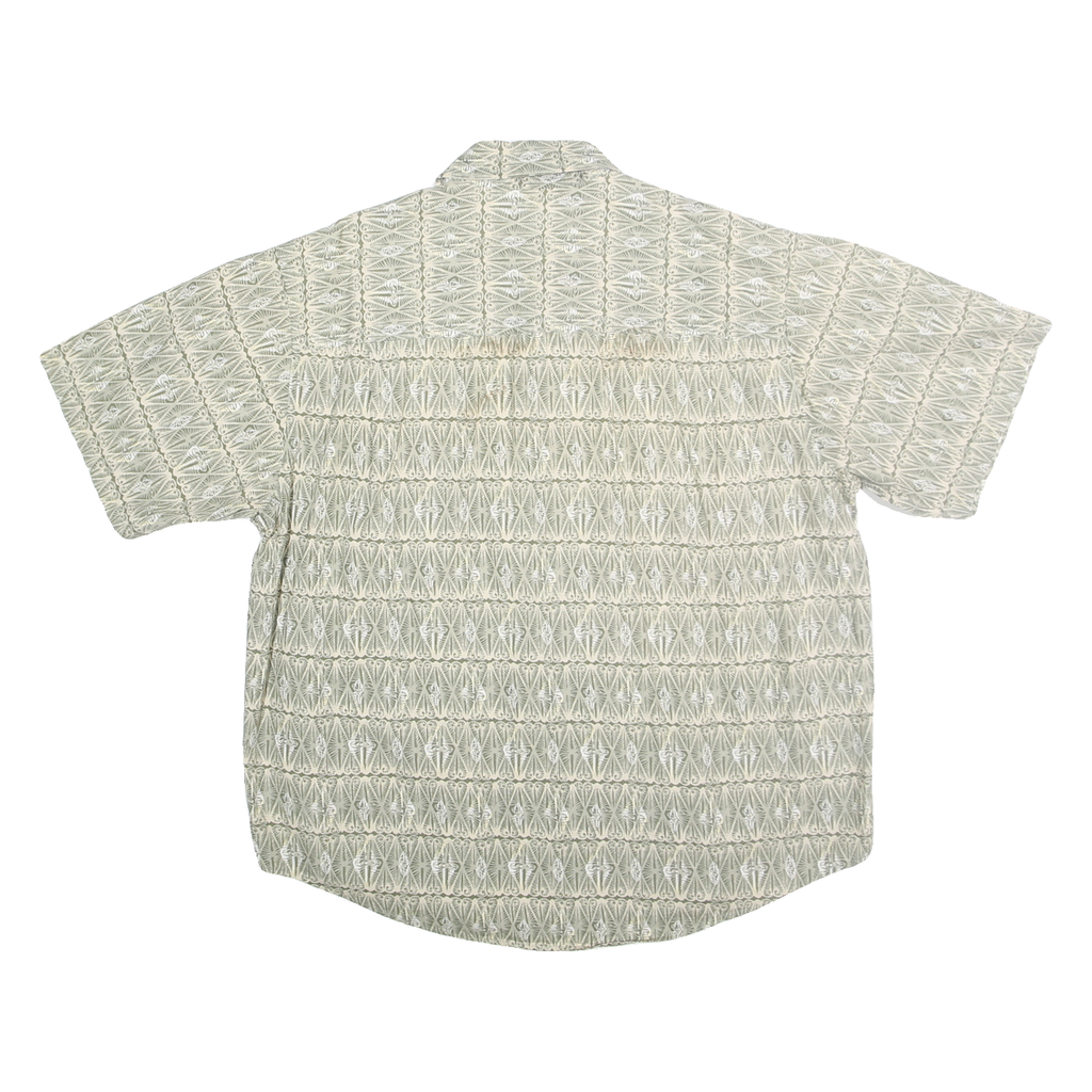 CROSSINGS Mens Green & Cream Pattern Cotton Shirt L Short Sleeve Button Collar
