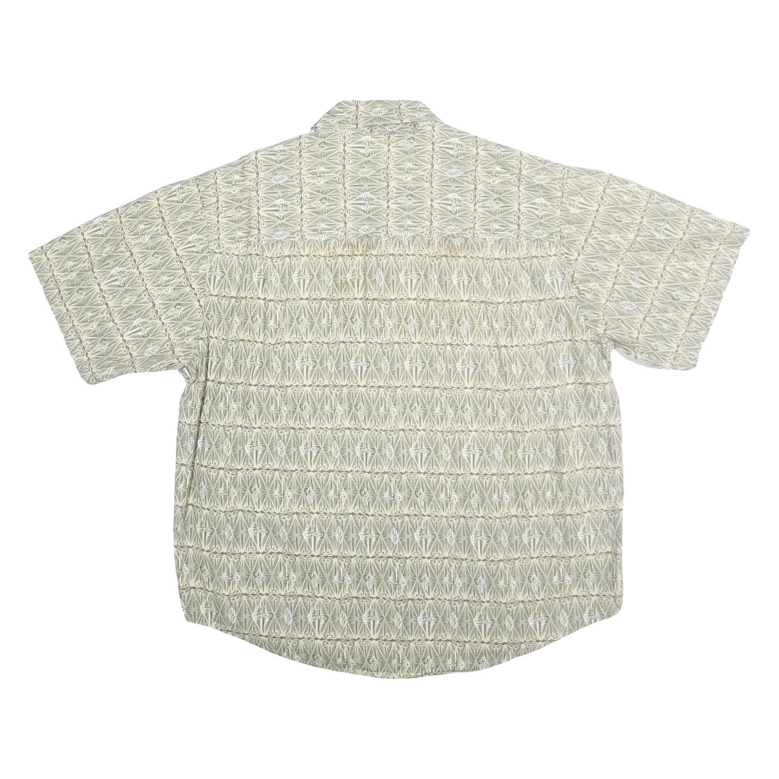 CROSSINGS Mens Green & Cream Pattern Cotton Shirt L Short Sleeve Button Collar