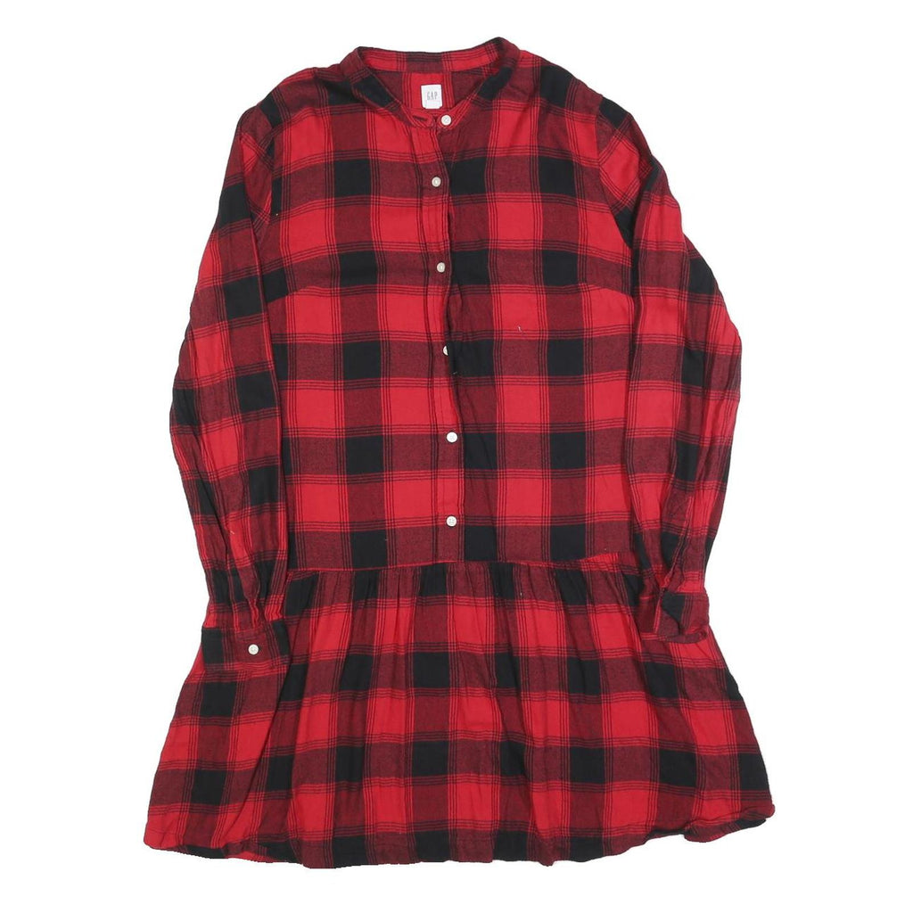 GAP Womens Red & Black Check Day Cotton Blend Long Sleeve Short Dress S
