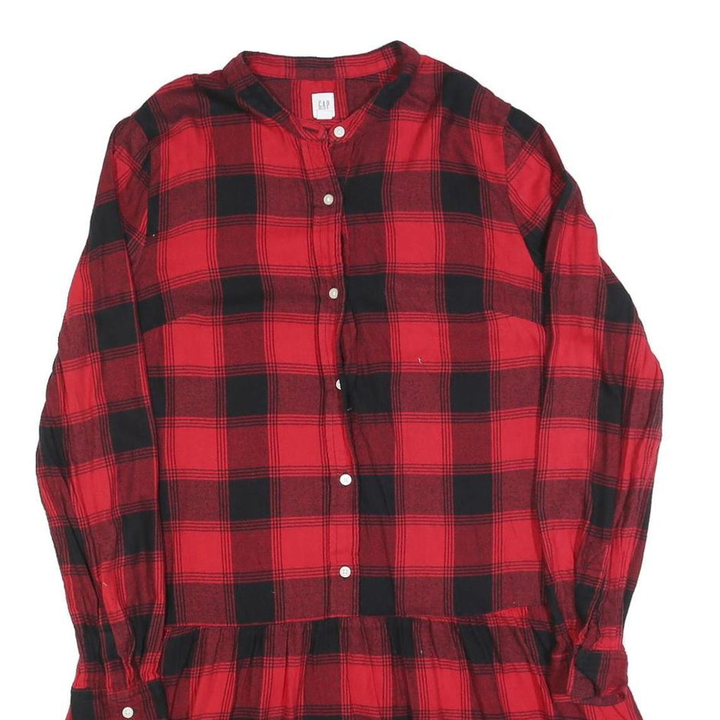 GAP Womens Red & Black Check Day Cotton Blend Long Sleeve Short Dress S