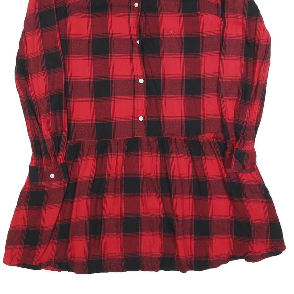 GAP Womens Red & Black Check Day Cotton Blend Long Sleeve Short Dress S
