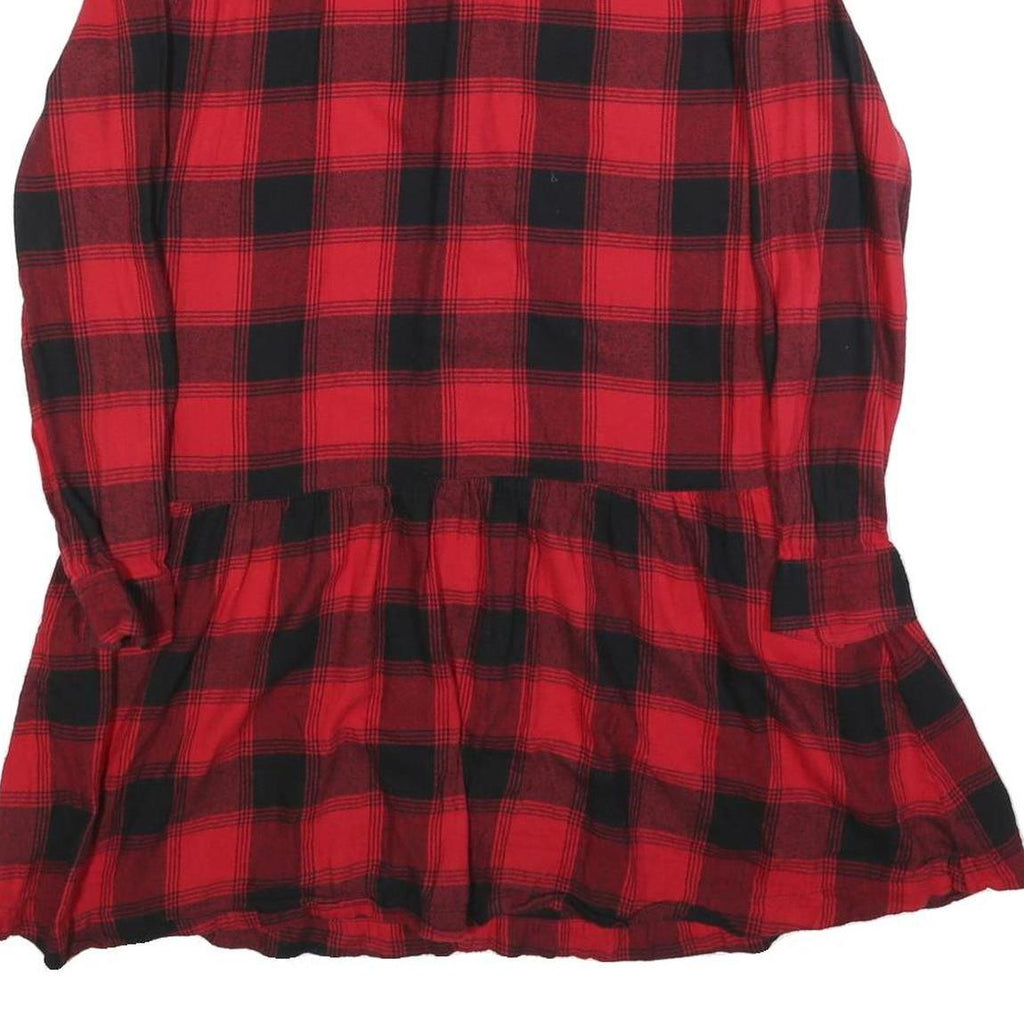 GAP Womens Red & Black Check Day Cotton Blend Long Sleeve Short Dress S