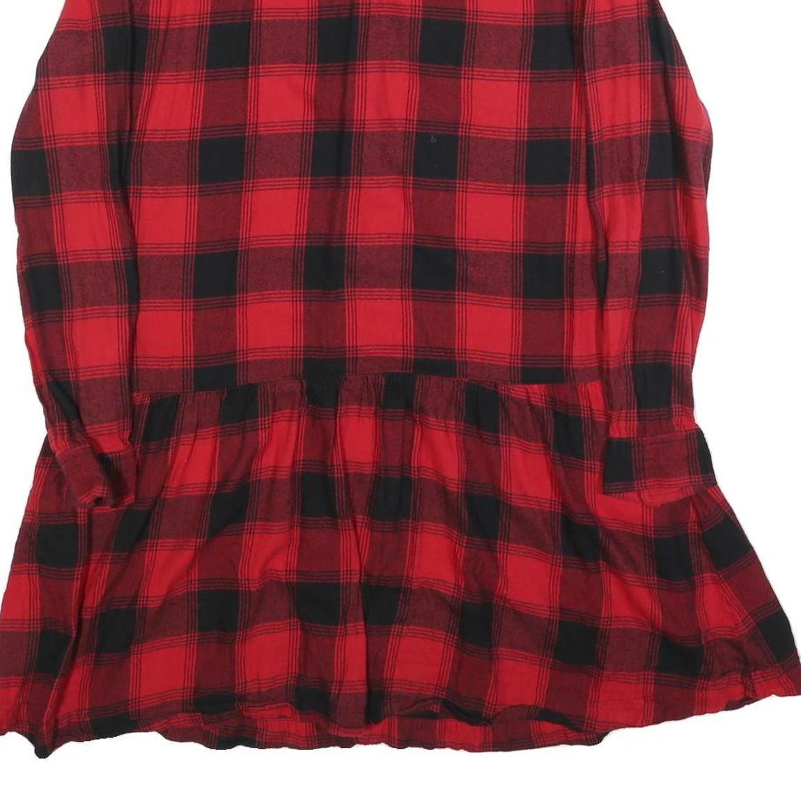 GAP Womens Red & Black Check Day Cotton Blend Long Sleeve Short Dress S