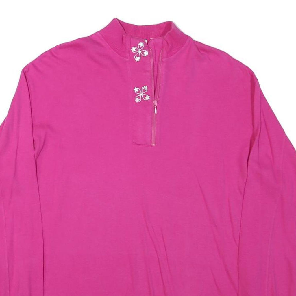 Womens Pink Sweatshirt Half Zip Collar M Cotton Blend Casual Pullover