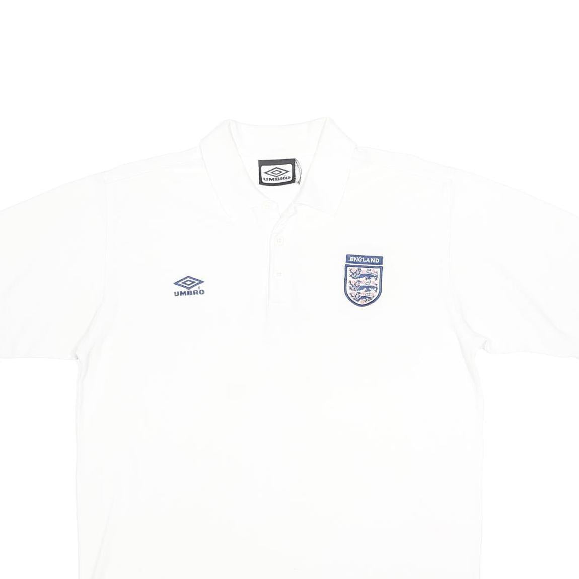 UMBRO Mens White England Football Short Sleeve Cotton Polo Shirt L Sportswear