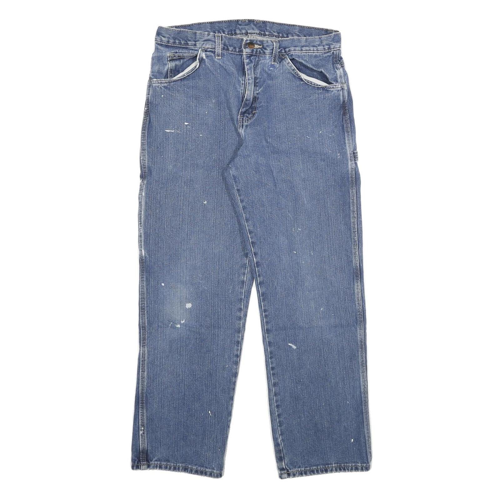 DICKIES Mens Jeans Blue Regular Straight Denim Medium W32 L30 Workwear Zip