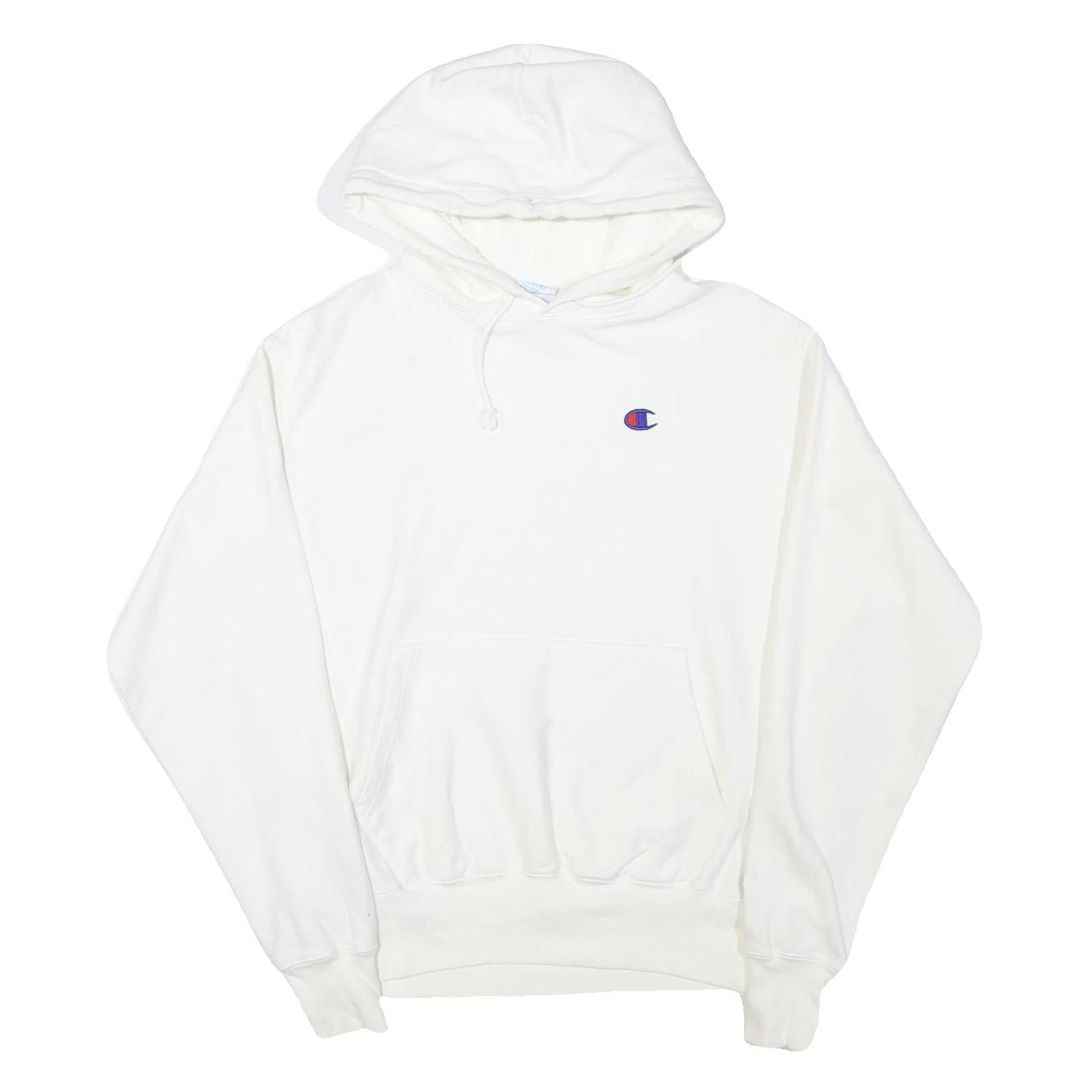 CHAMPION Mens White Pullover Hoodie M Classic Logo Sweatshirt Drawstring