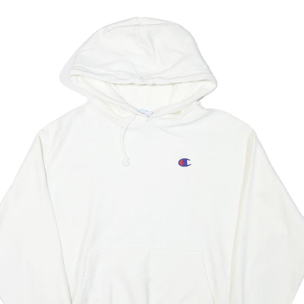 CHAMPION Mens White Pullover Hoodie M Classic Logo Sweatshirt Drawstring