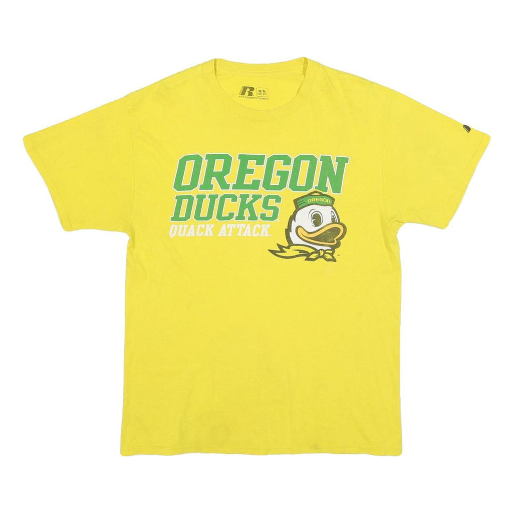 RUSSELL ATHLETIC Mens Yellow Oregon Ducks Graphic T-Shirt M Short Sleeve Crew