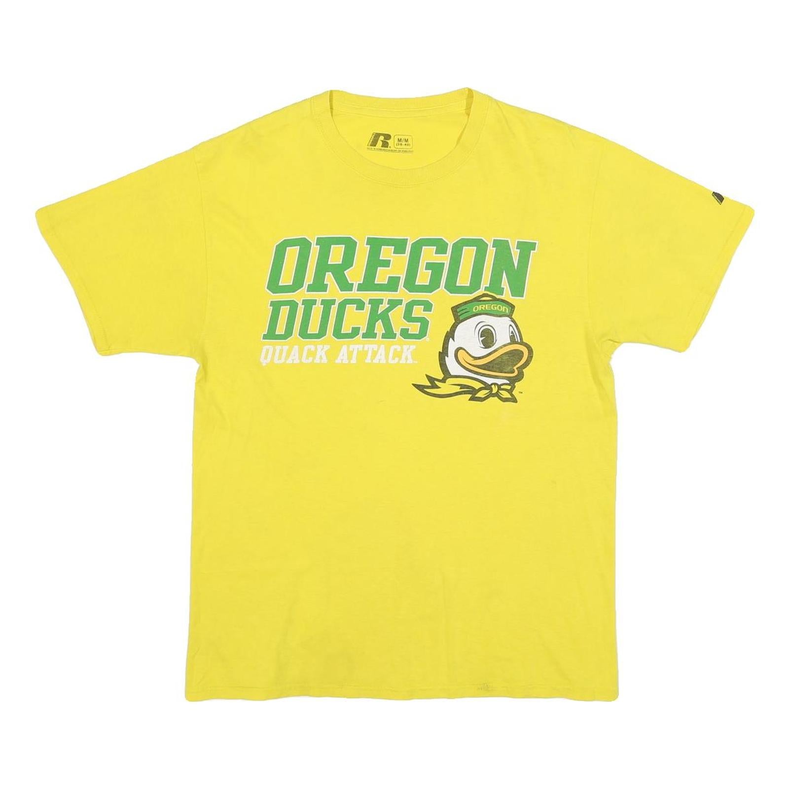 RUSSELL ATHLETIC Mens Yellow Oregon Ducks Graphic T-Shirt M Short Sleeve Crew